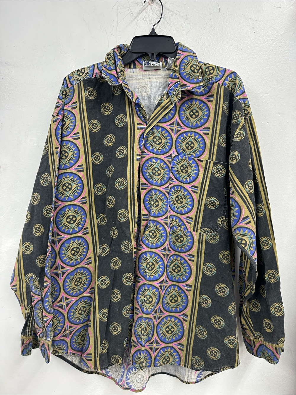 Gitano 90’s geometric print long sleeve button up shirt colorful medallion sz m